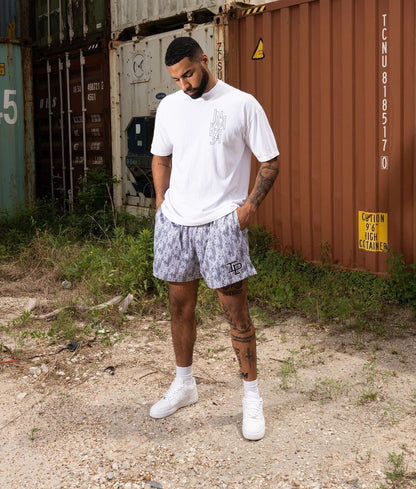 IP Shorts Summer Light Grey LOGO GYM  Running Sports Basketball Fitness Pants Mesh Shorts