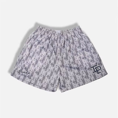 IP Shorts Summer Light Grey LOGO GYM  Running Sports Basketball Fitness Pants Mesh Shorts